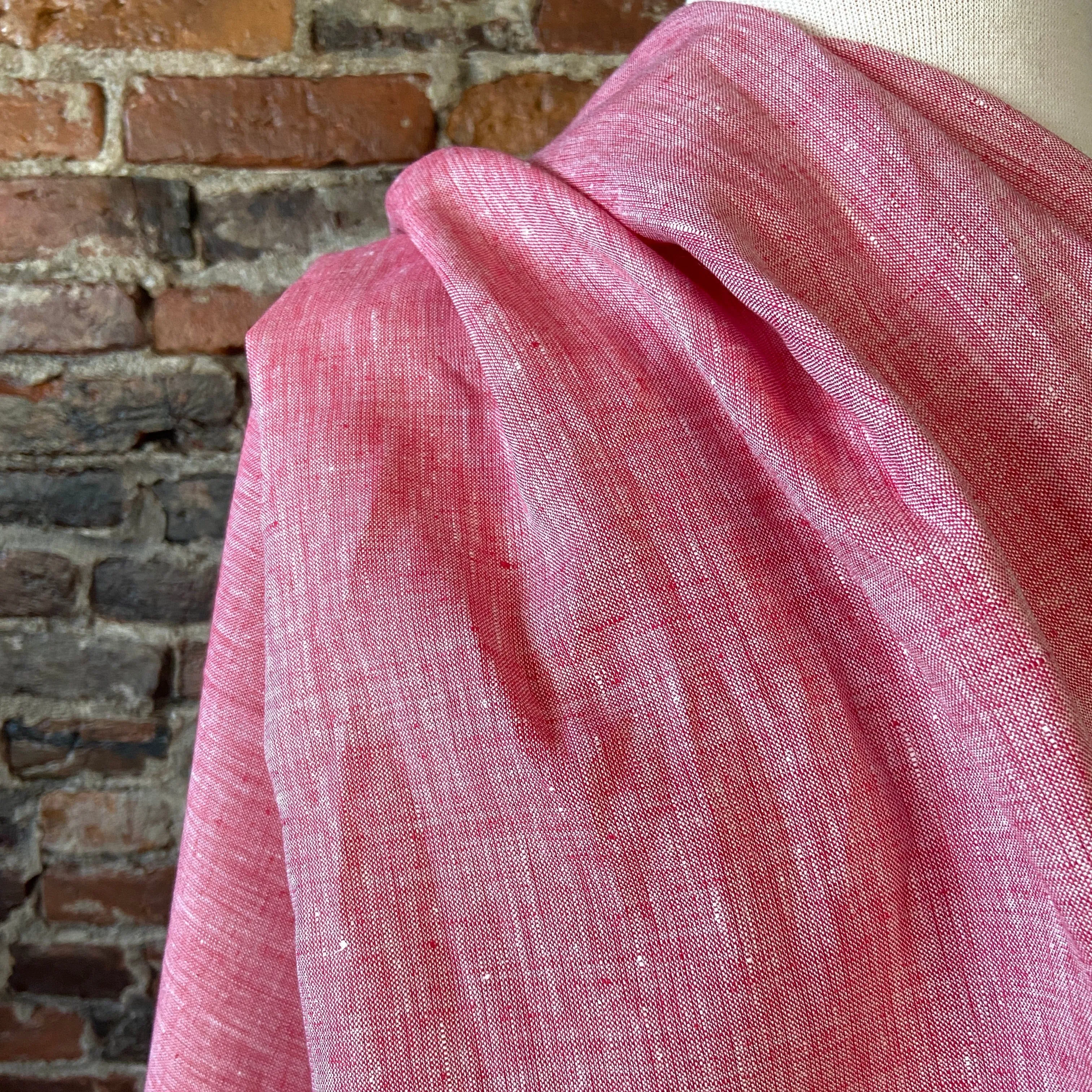 100% Yarn Dyed Linen in Strawberries and Cream