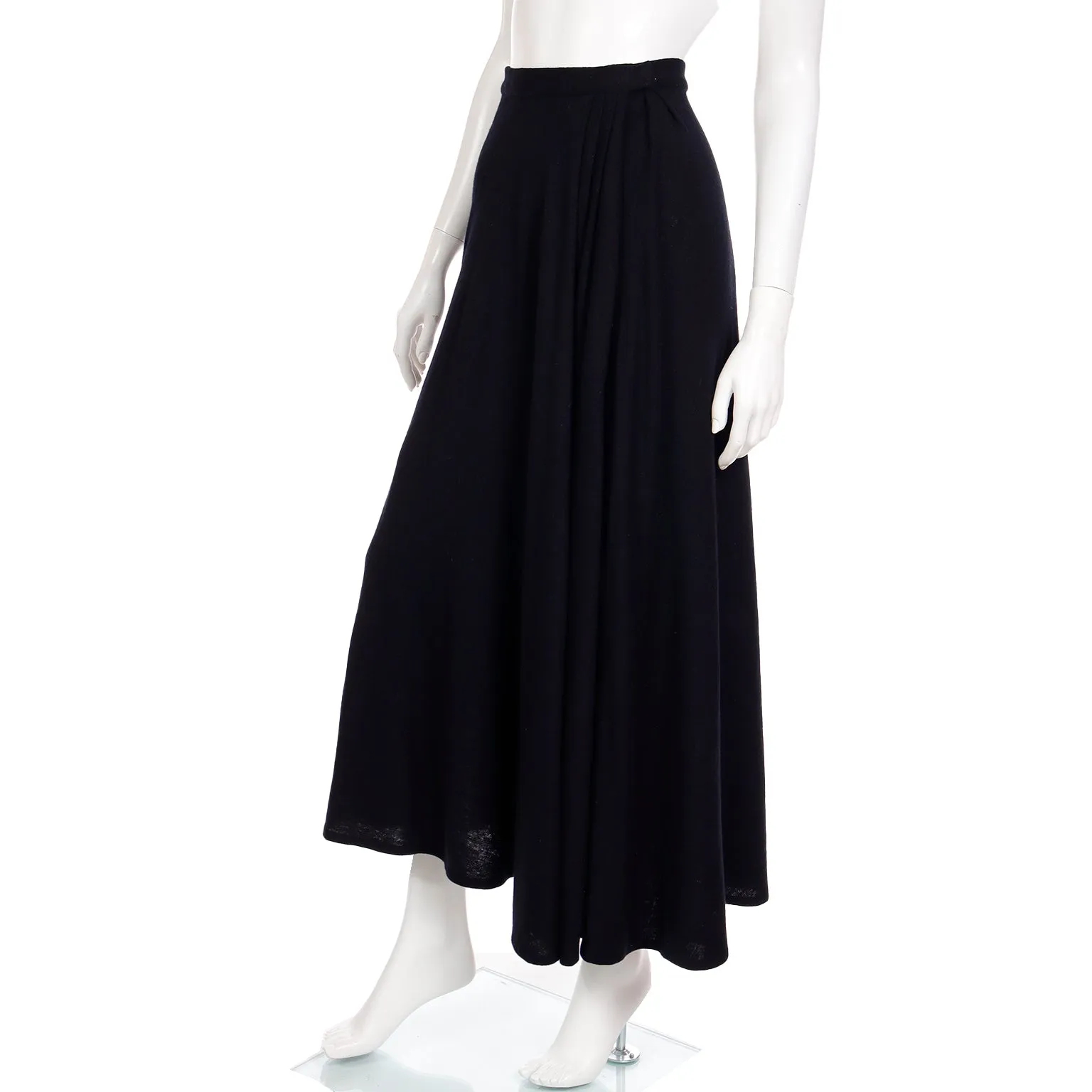 1970s Pauline Trigere Full Length Black Bias Cut Long Vintage Skirt