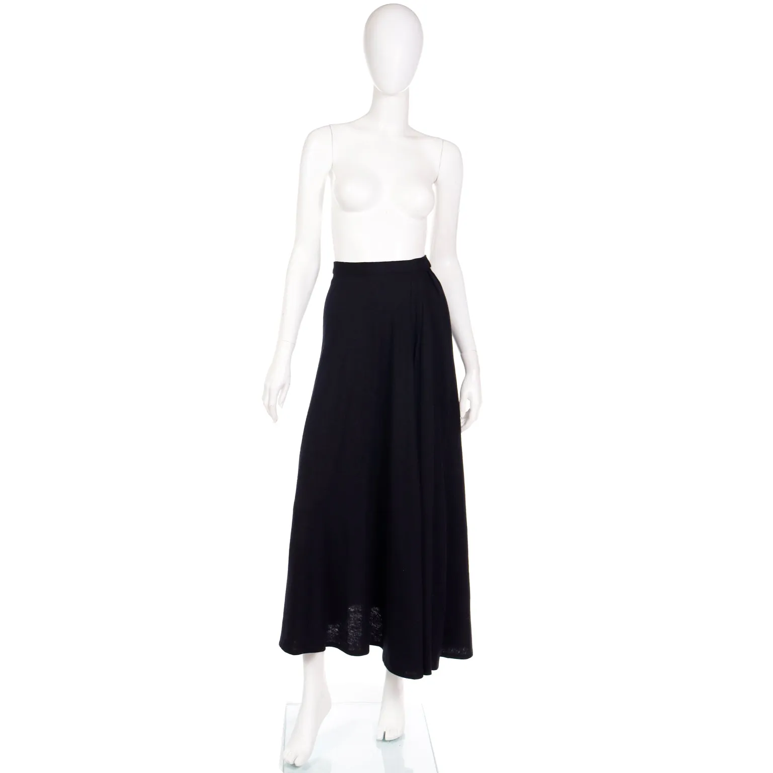 1970s Pauline Trigere Full Length Black Bias Cut Long Vintage Skirt