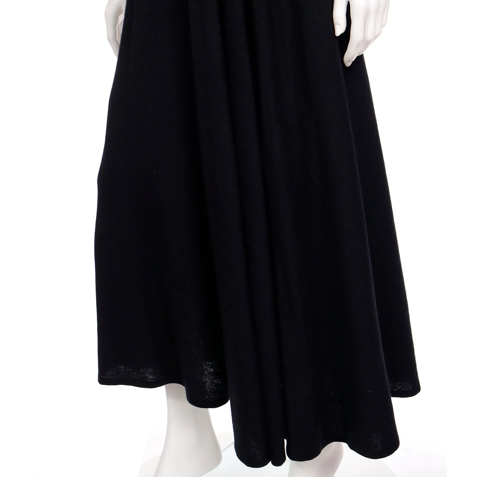 1970s Pauline Trigere Full Length Black Bias Cut Long Vintage Skirt