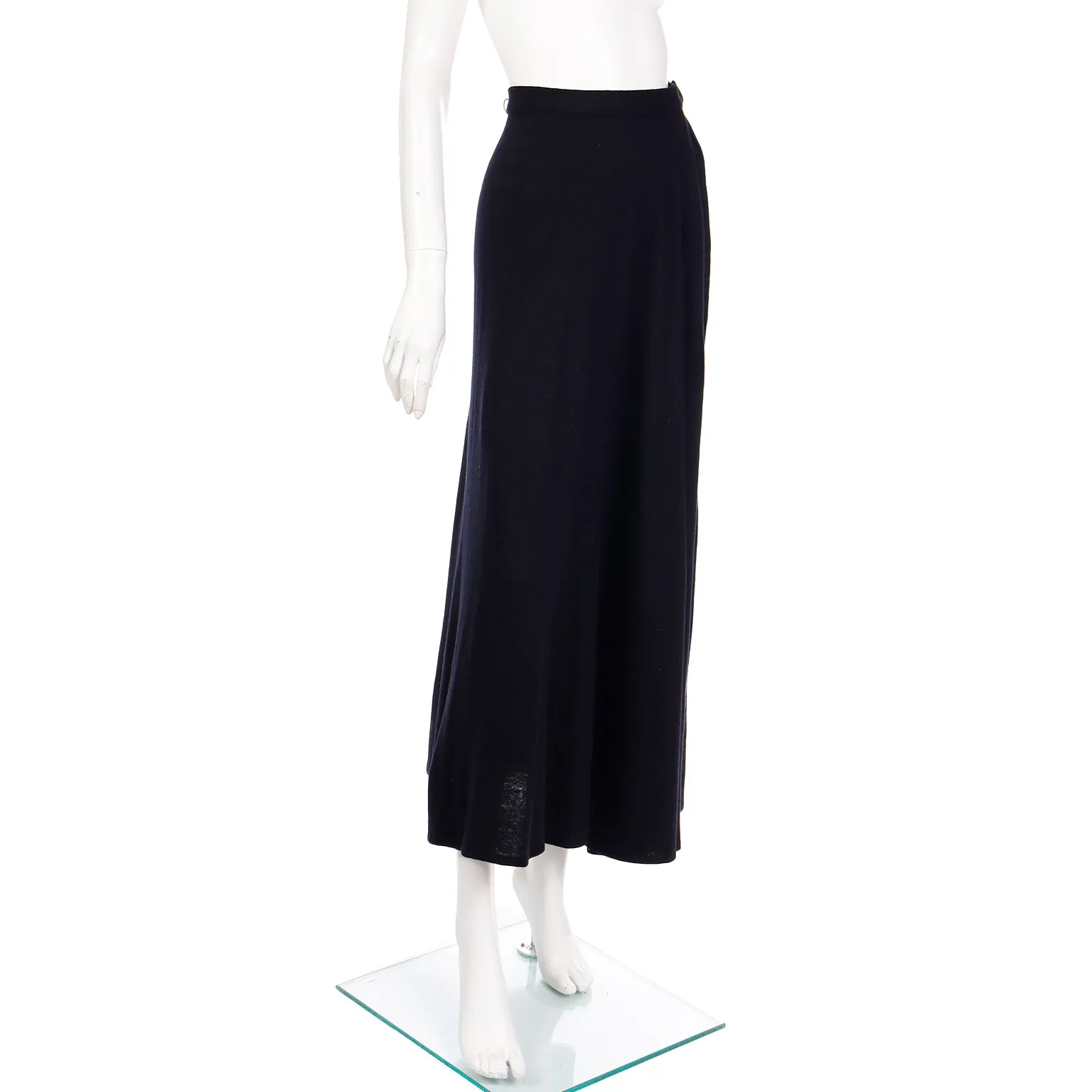 1970s Pauline Trigere Full Length Black Bias Cut Long Vintage Skirt