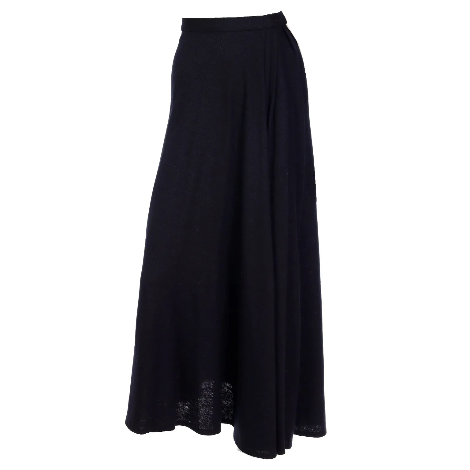 1970s Pauline Trigere Full Length Black Bias Cut Long Vintage Skirt