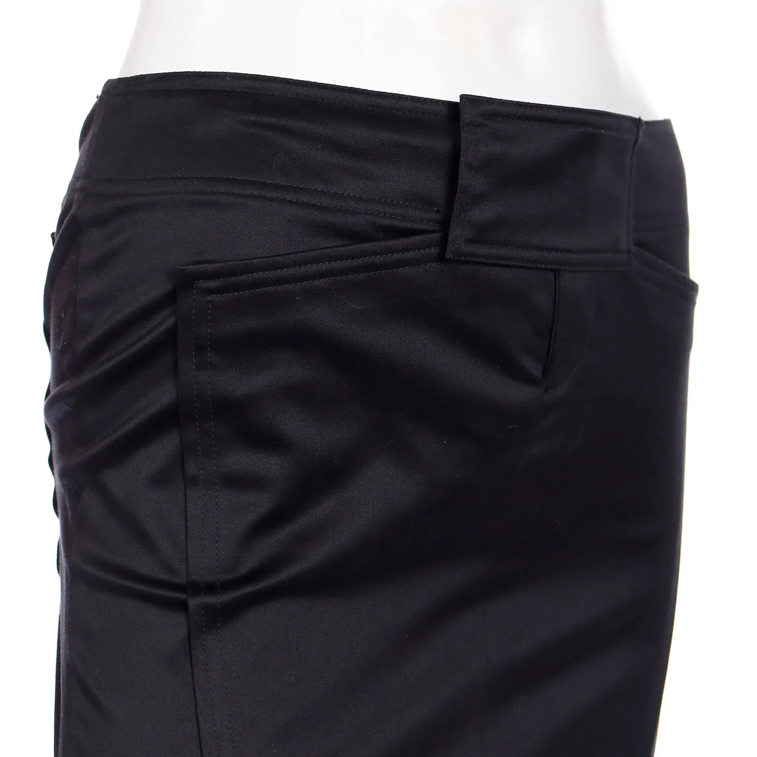 2000s Tom Ford for Gucci Black Cotton Pencil Skirt W Ruching