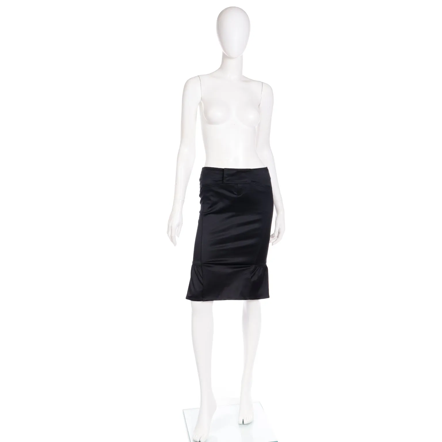 2000s Tom Ford for Gucci Black Cotton Pencil Skirt W Ruching