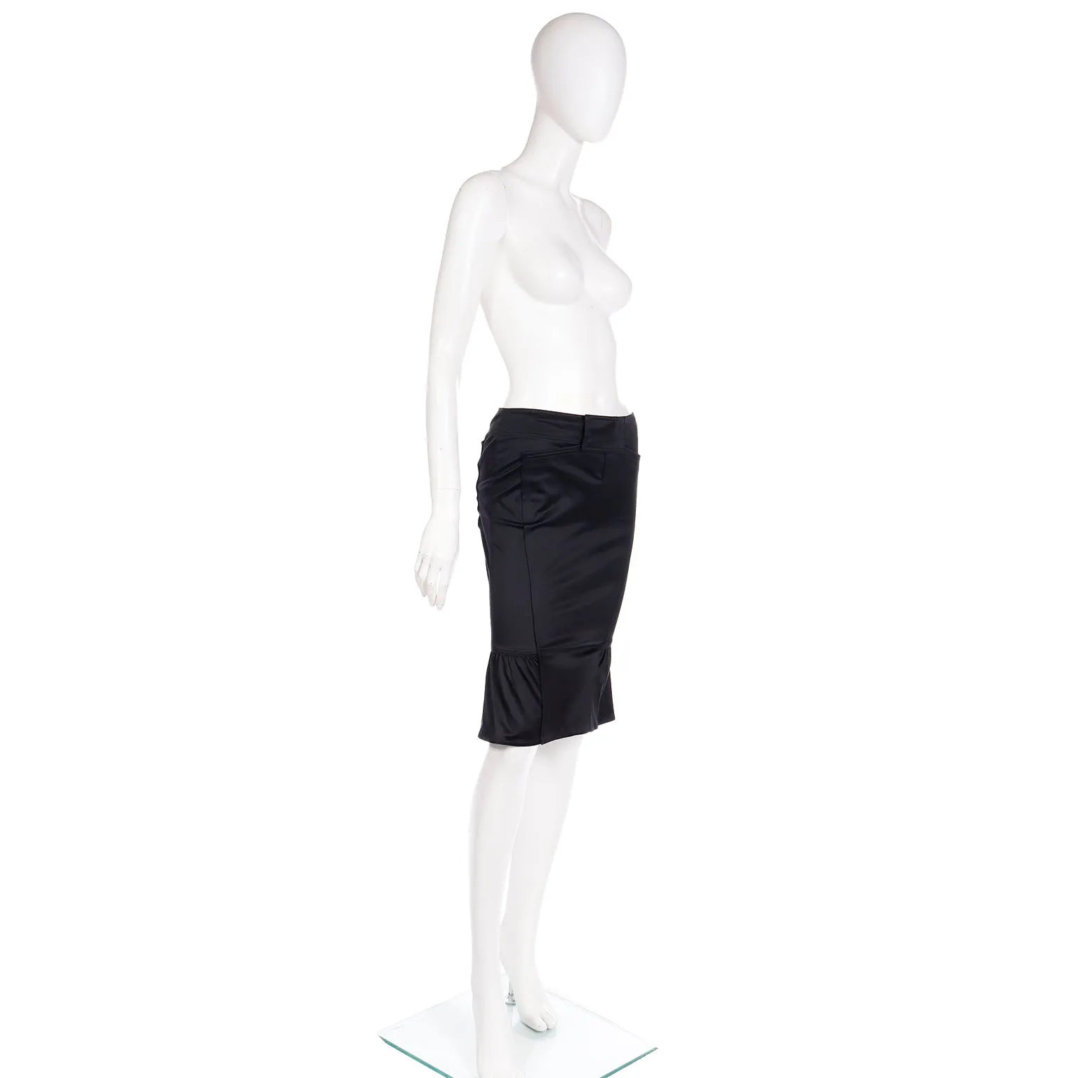 2000s Tom Ford for Gucci Black Cotton Pencil Skirt W Ruching