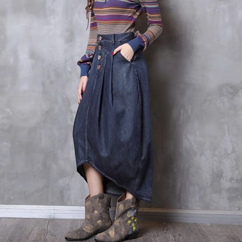 Asymmetrical High Waist Denim Skirt