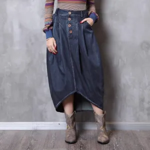 Asymmetrical High Waist Denim Skirt