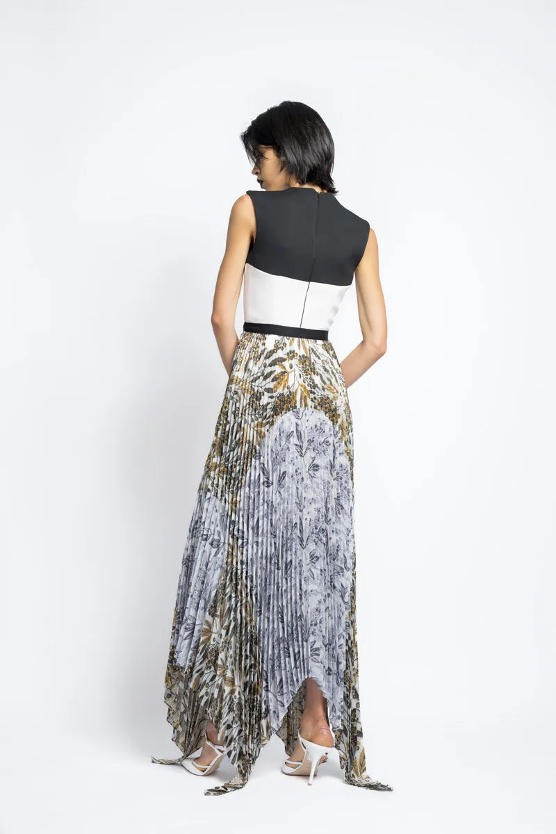 Bay Leaf Jacquard Pleated Skirt With Handkerchief Hem