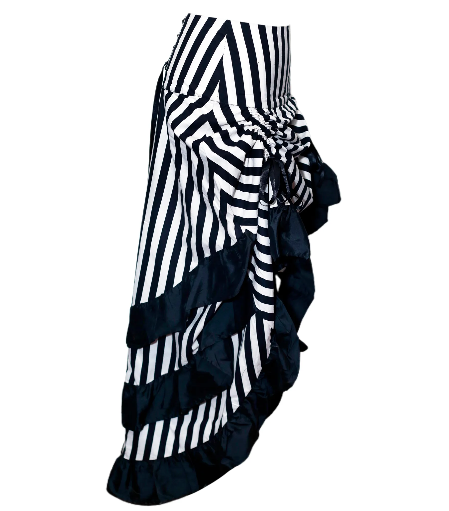 BLACK/WHITE STRIPE ADJUSTABLE HIGH LOW SKIRT