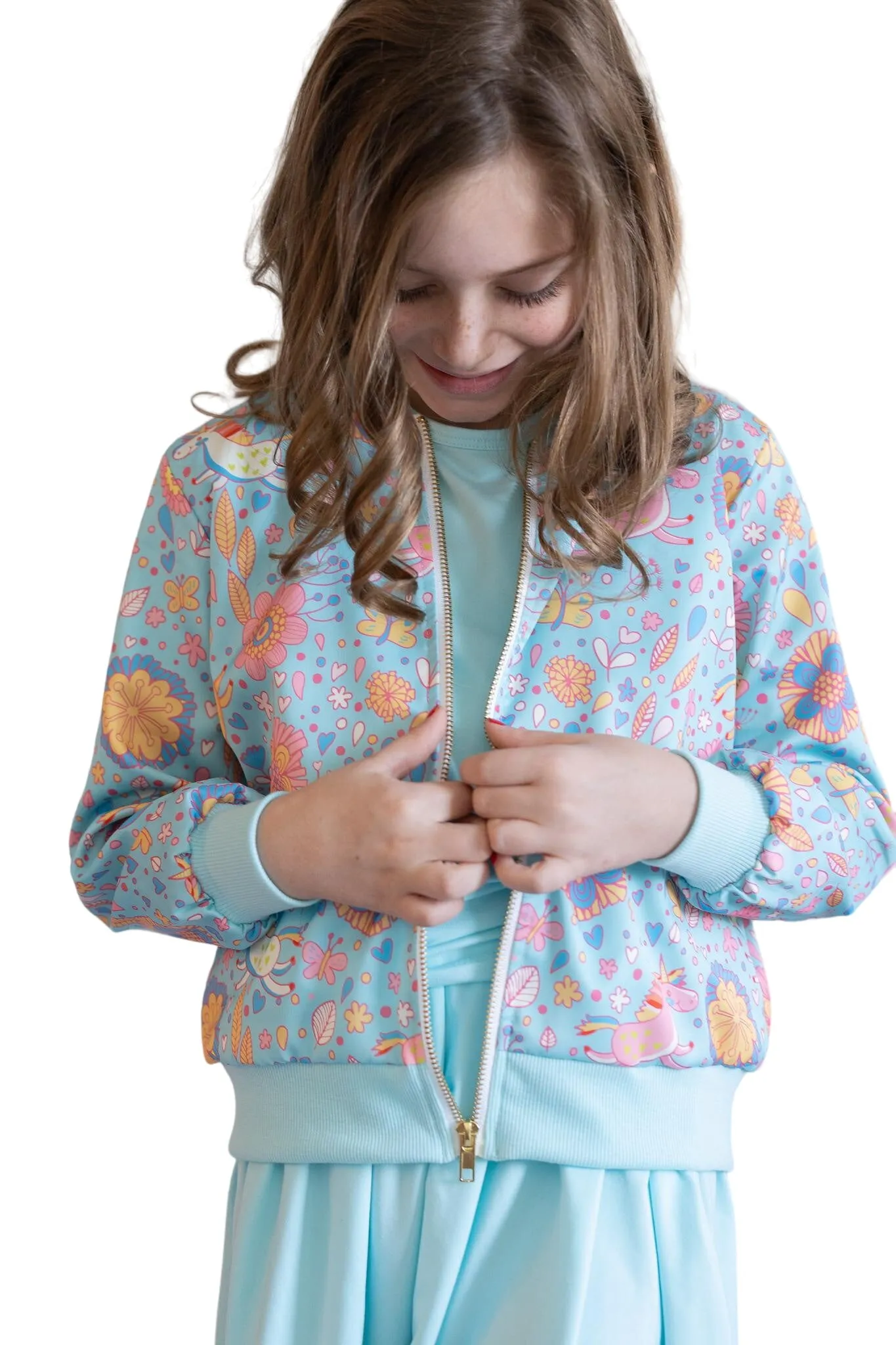 Blue Retro Unicorns Satin Jacket