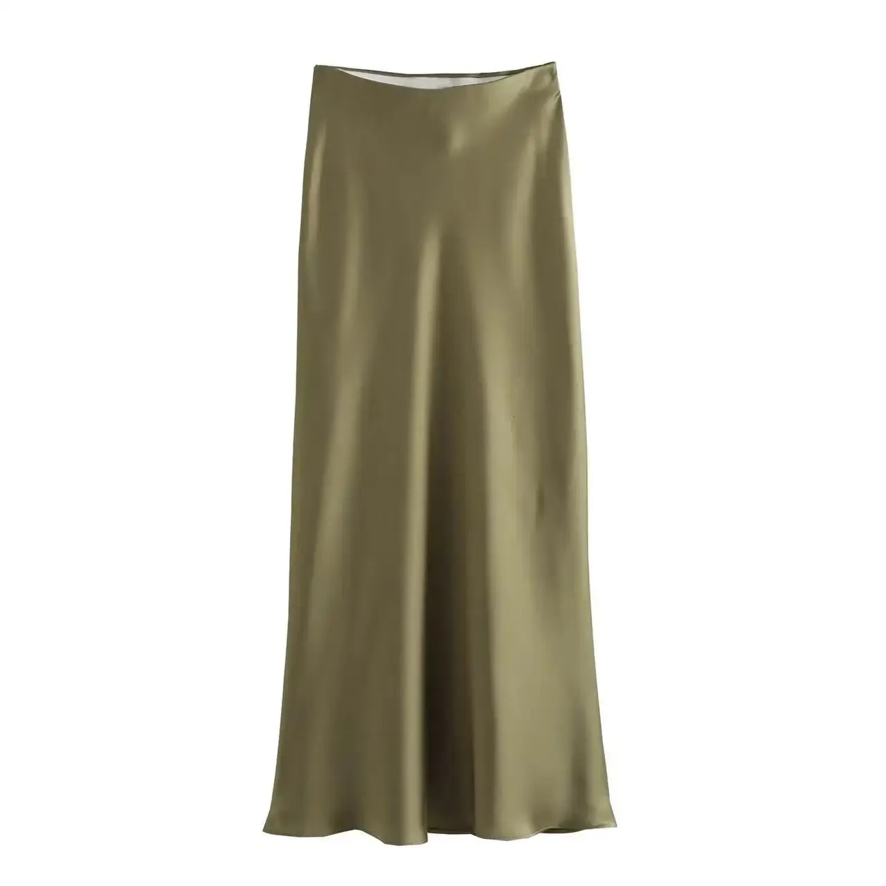 Chic Silk Texture Tight Elegant Solid Satin High Waist Slim Midi Skirt