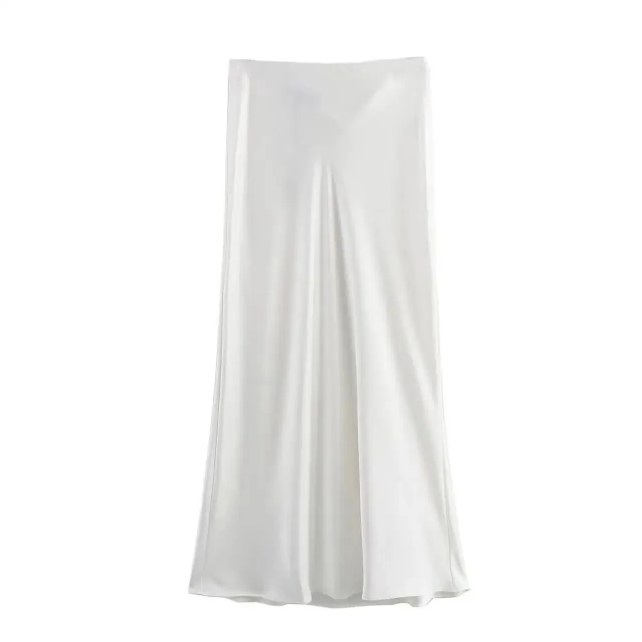 Chic Silk Texture Tight Elegant Solid Satin High Waist Slim Midi Skirt