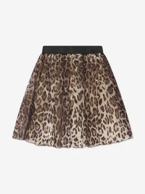 Dolce & Gabbana Girls Silk Midi Skirt in Leopard Print