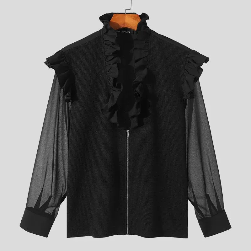 Elegant Noir Ruffle Blouse