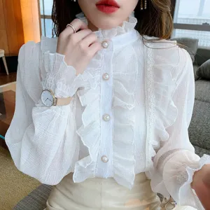 Elegant Sweet Chic Long Puff Sleeve Blouse