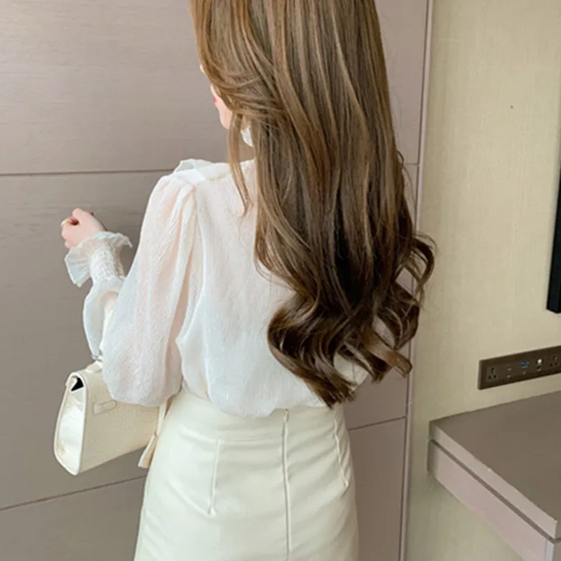 Elegant Sweet Chic Long Puff Sleeve Blouse