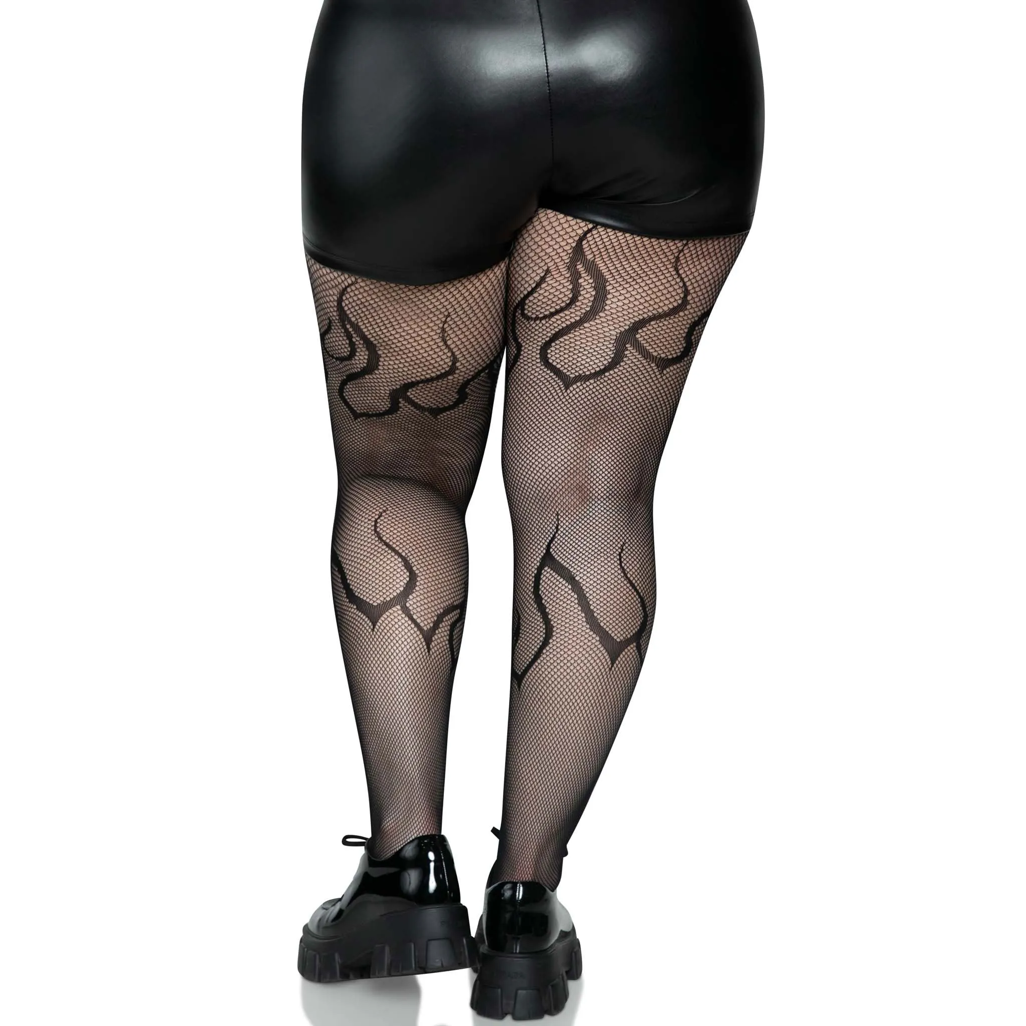 Flame Net Tights - 1x/2x - Black