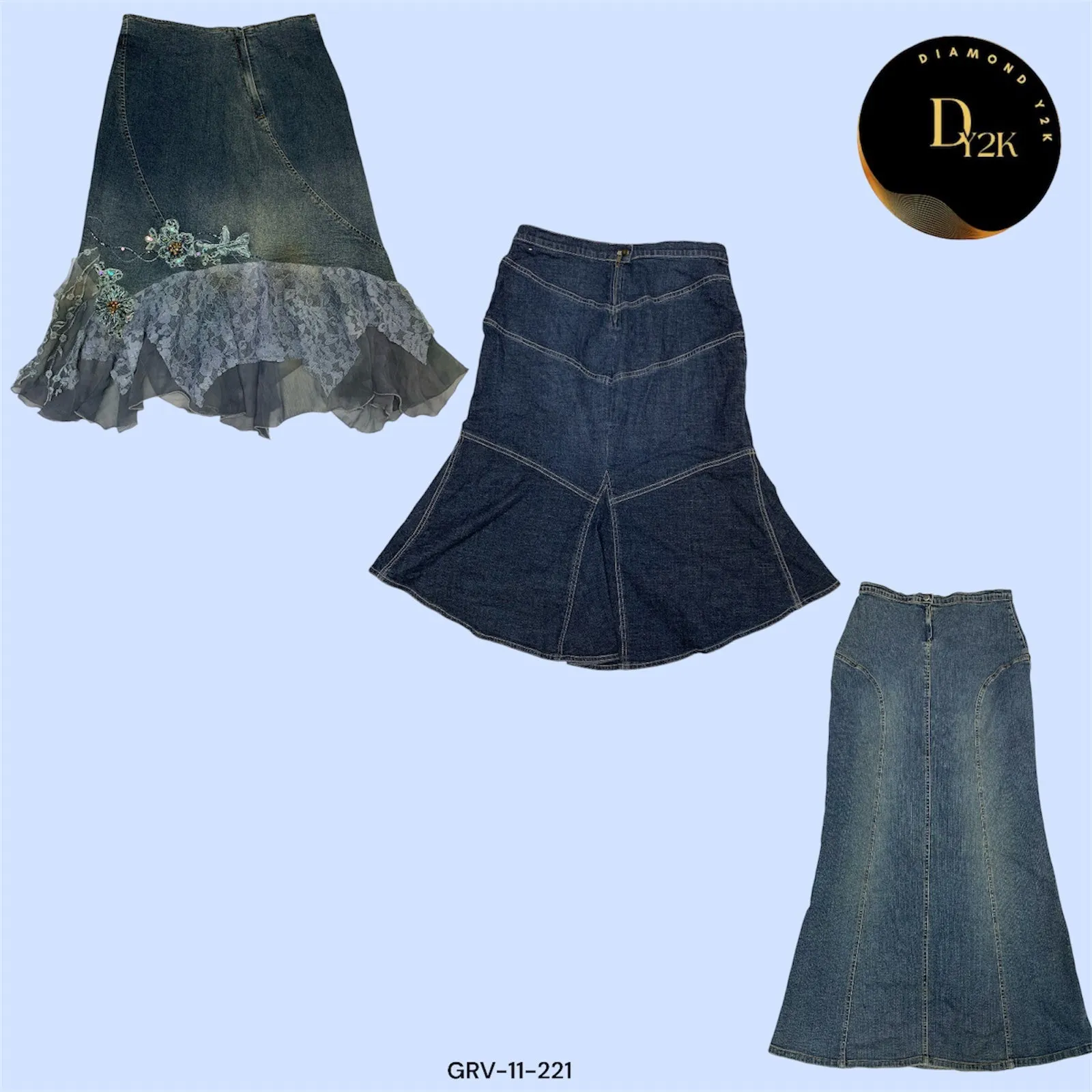 Flared Y2K Long Jean Skirt (GRV-11-221)