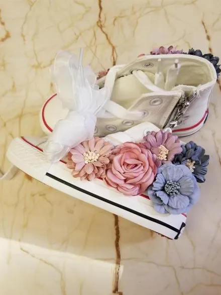 Floral Tulle Lace High-Top Sneakers by Liv and Mia