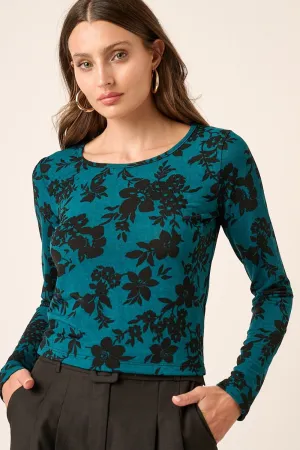 Flower Print Long Sleeve Knit Top