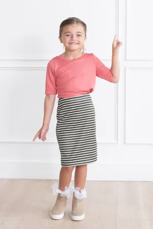 Girls Riley Olive & White Striped Skirt