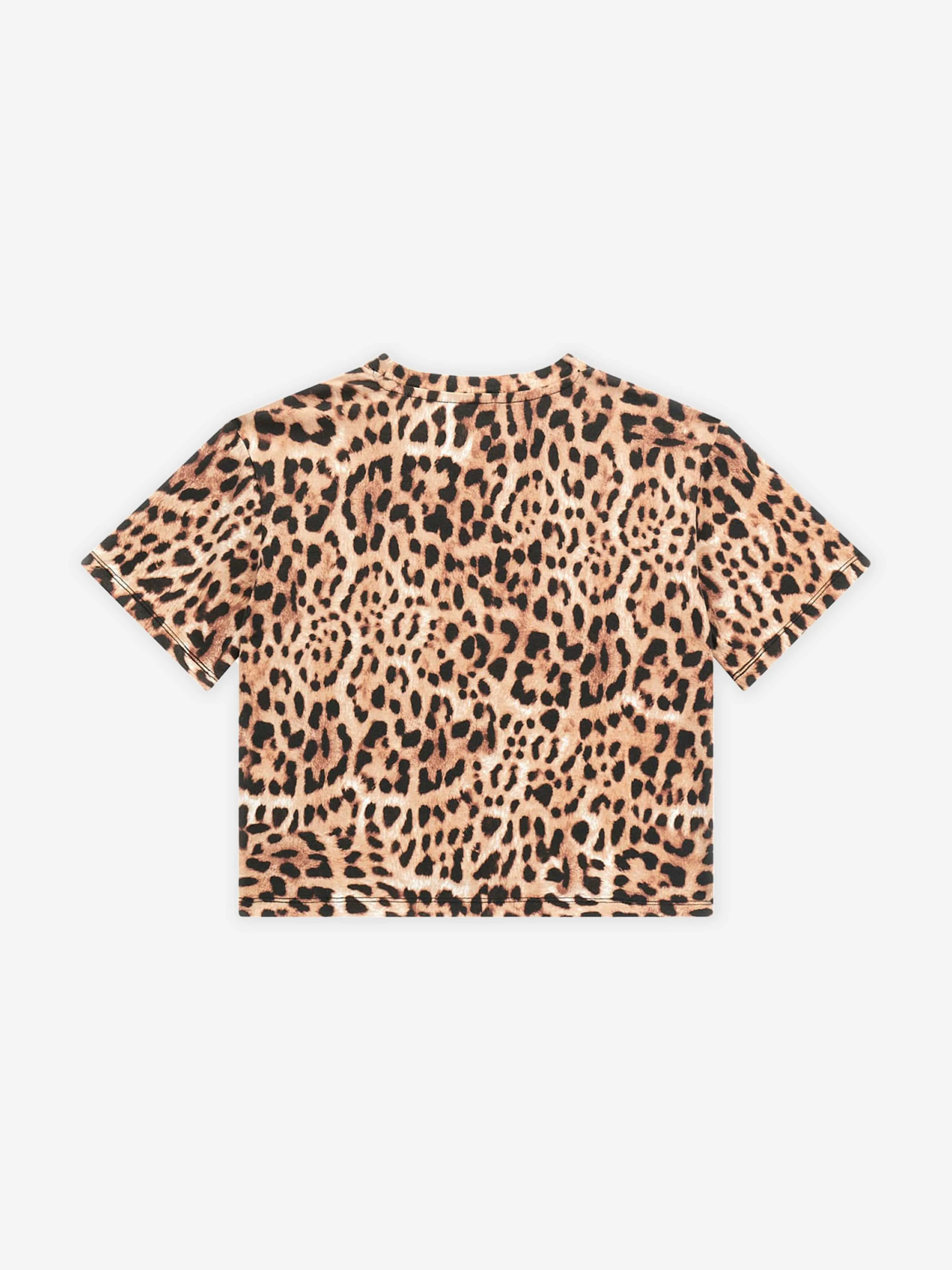 Guess Girls Leopard Print Logo T-Shirt in Brown