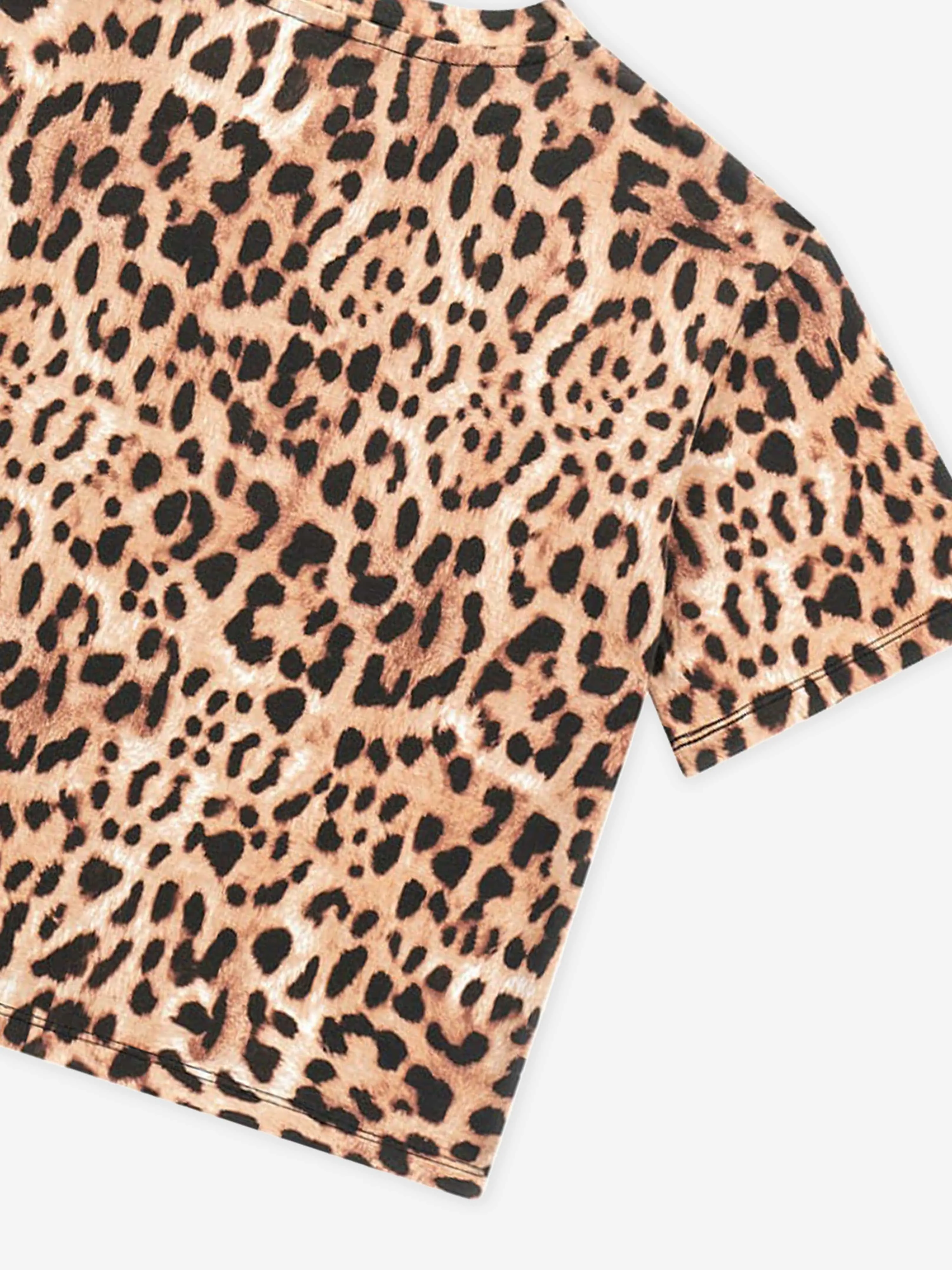 Guess Girls Leopard Print Logo T-Shirt in Brown