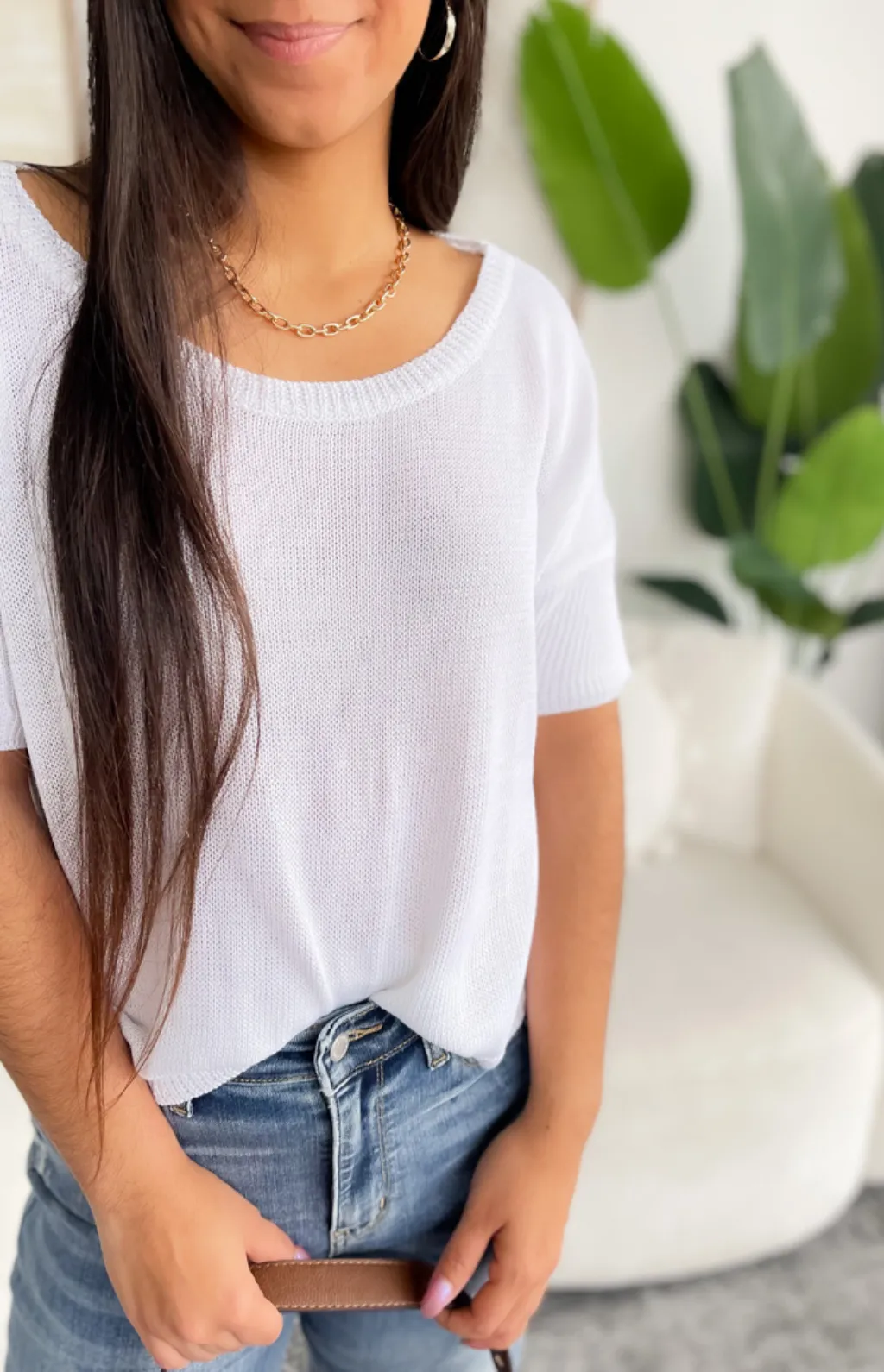 Hadley White Knit Short Sleeve Top