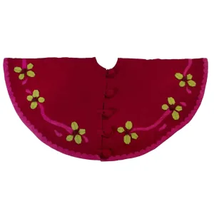 Handmade Christmas Tree Skirt in Felt - Berries on Red - 60"