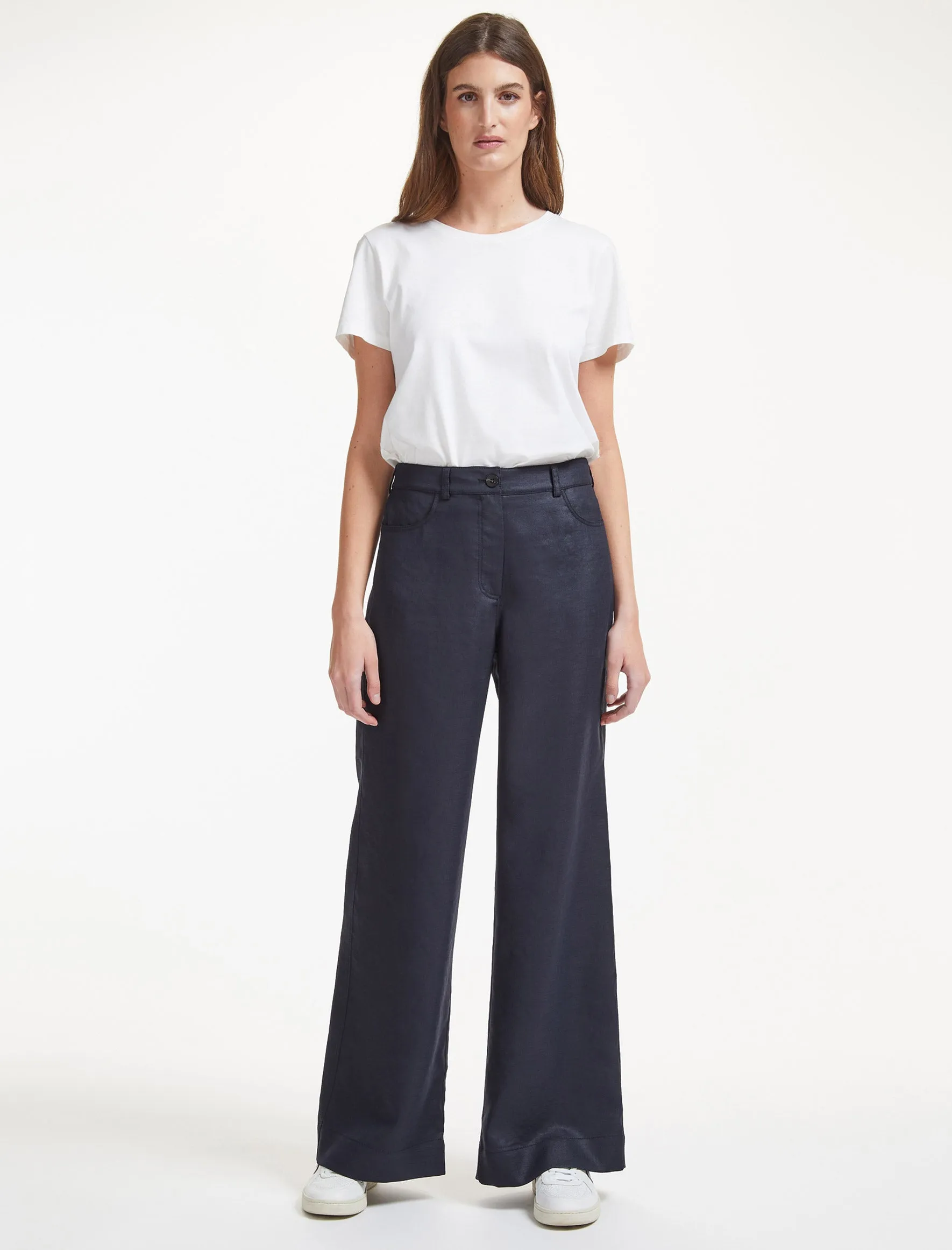 Hayden Techni Linen Wide Leg Trouser - Navy