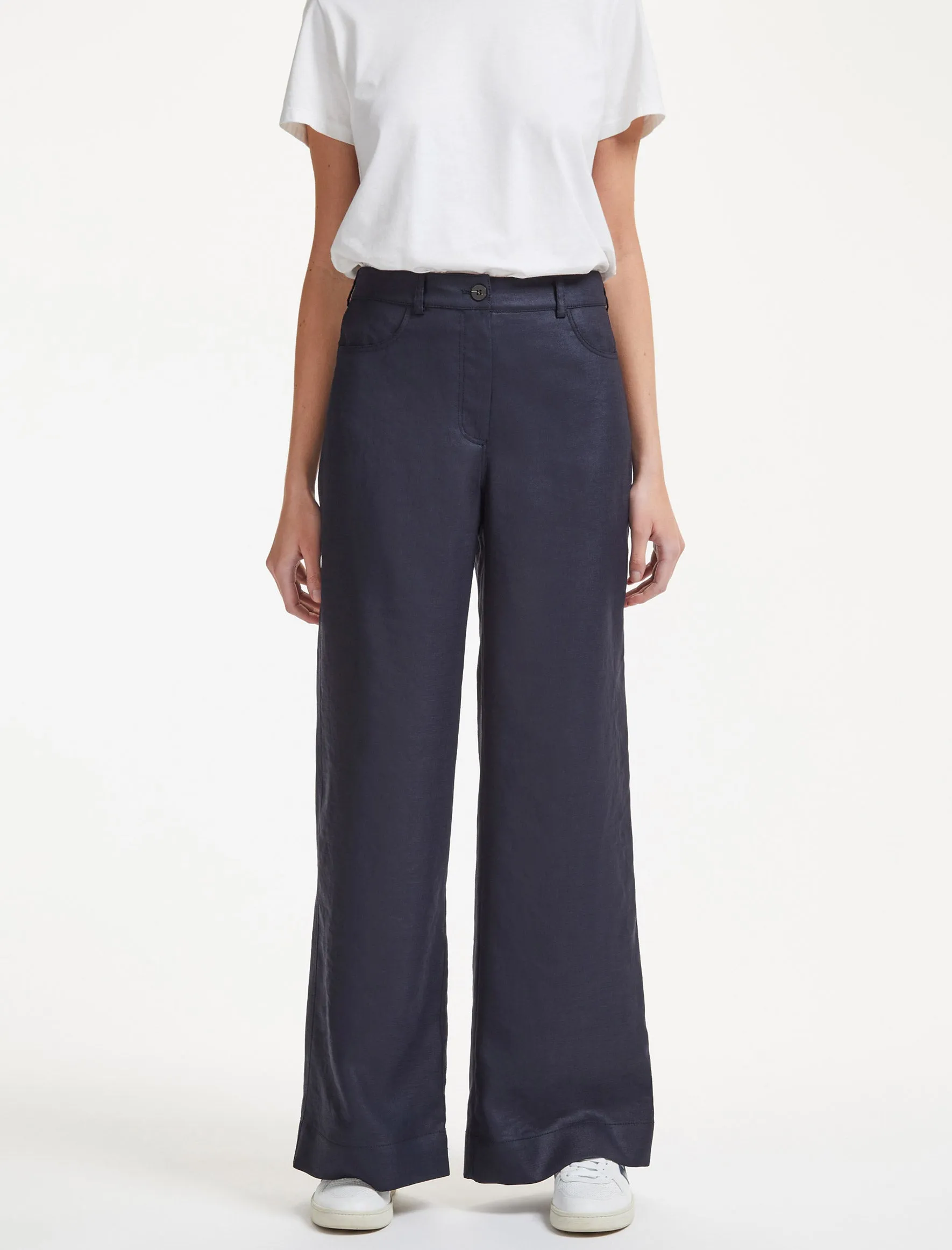 Hayden Techni Linen Wide Leg Trouser - Navy