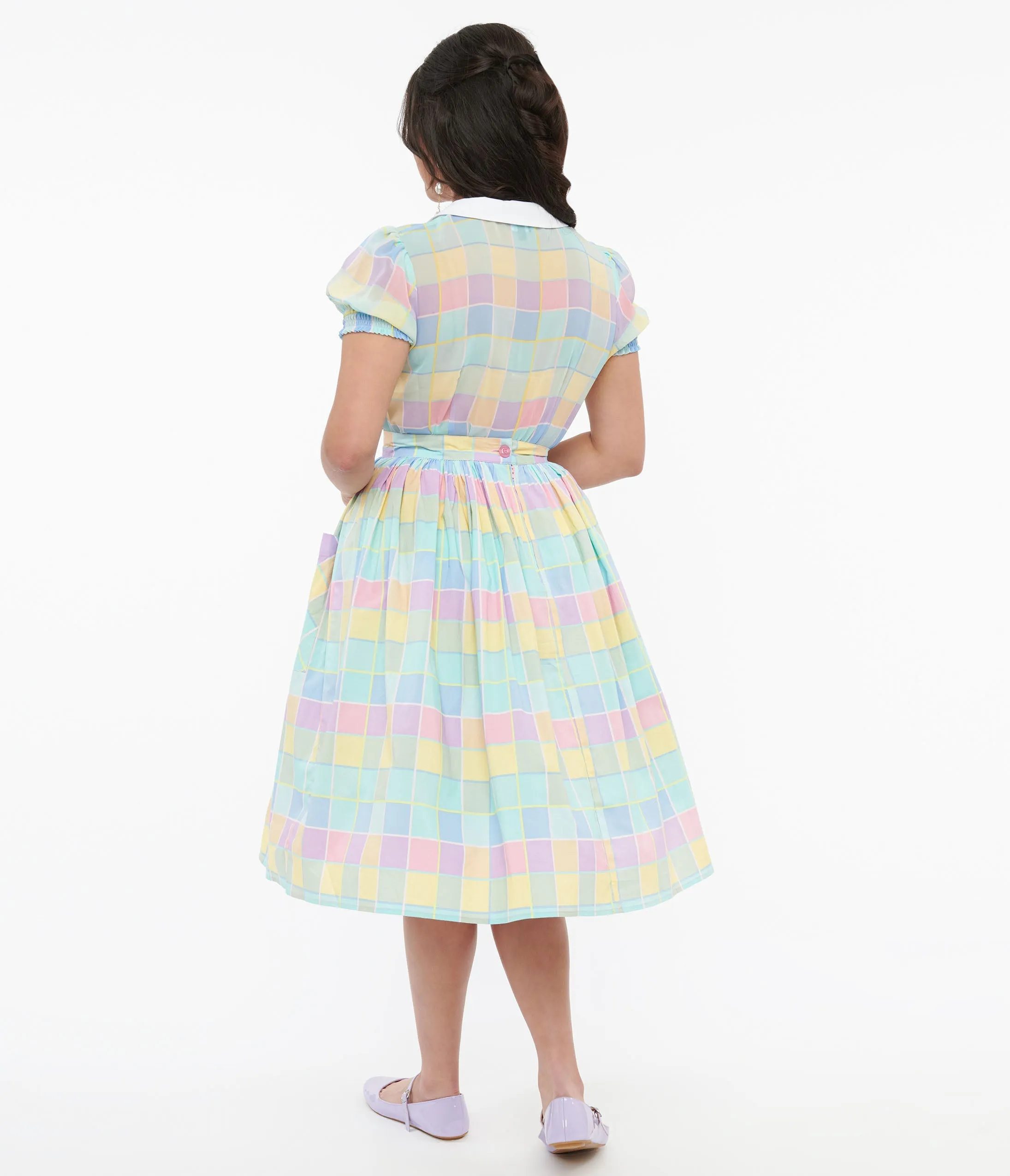 Hell Bunny 1950s Pastel Check Cotton Skye Swing Skirt