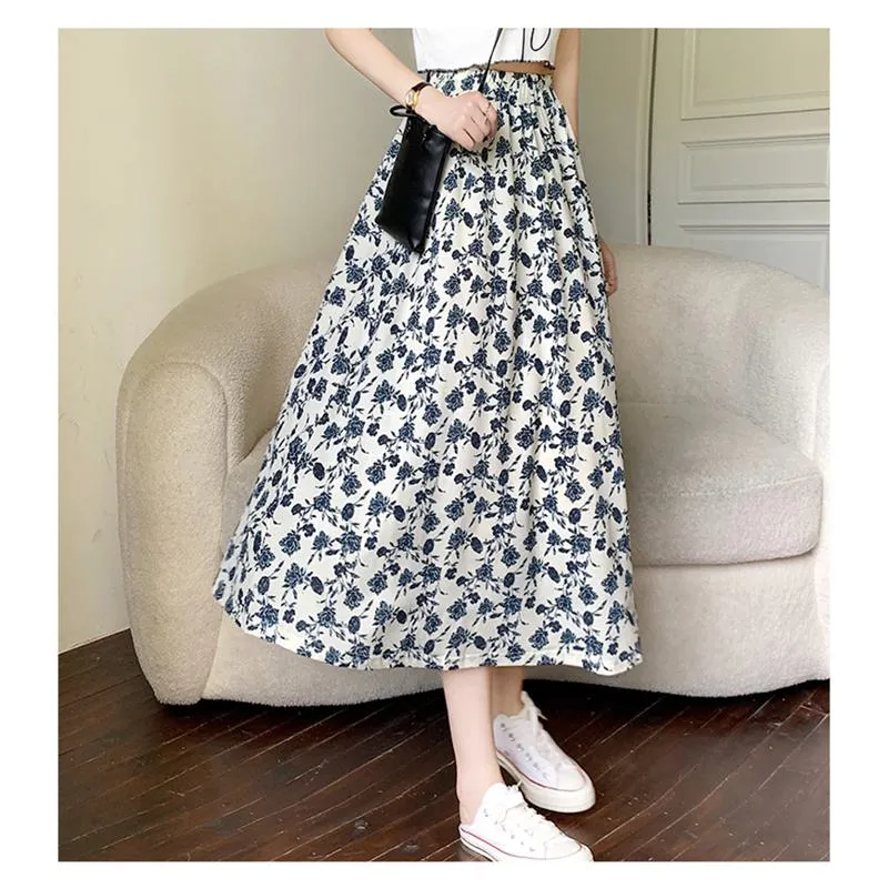 High-Waisted Lining Print Retro French Style Mesh Skirt