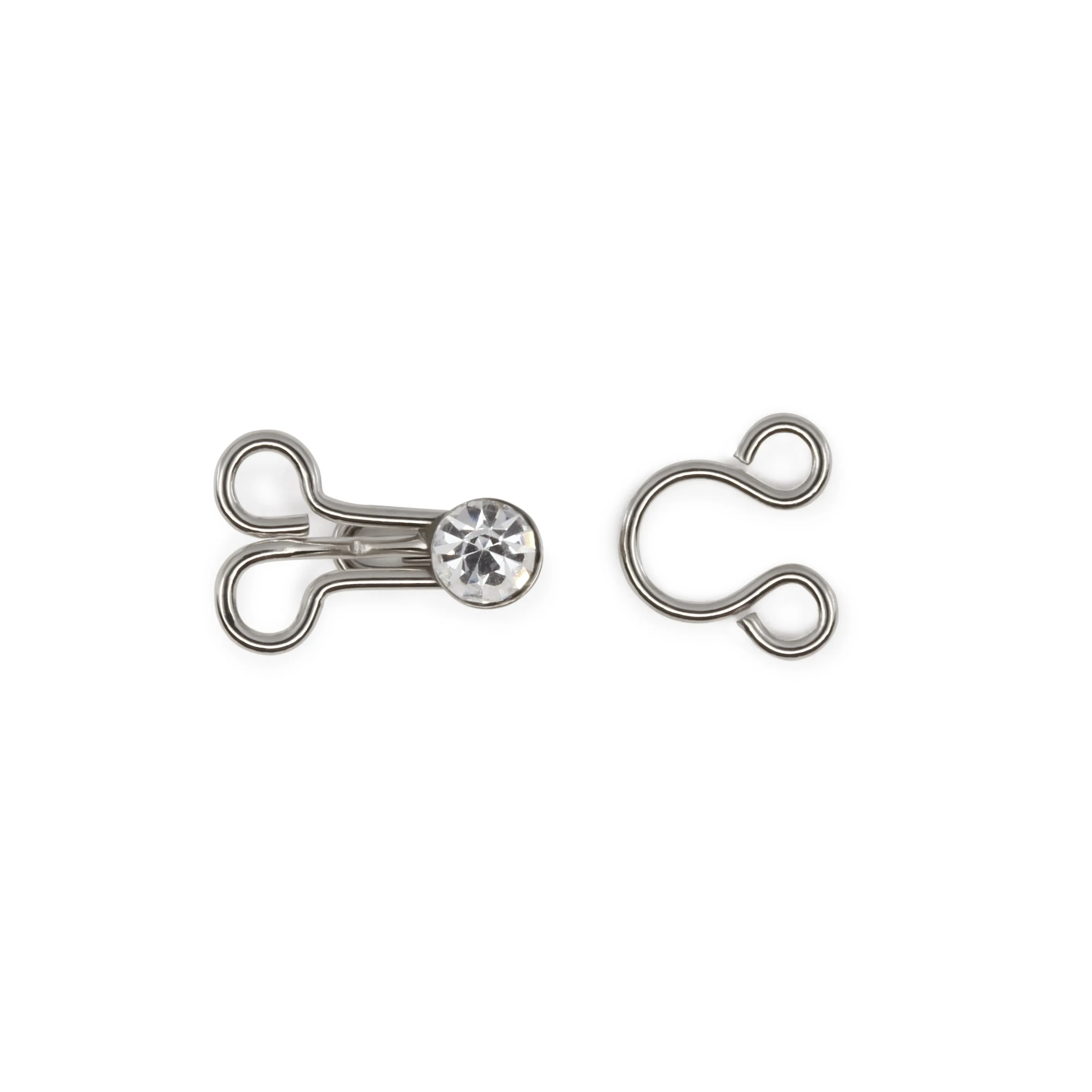 Hooks & Eyes with Rhinestones, 3 Sets, Nickel