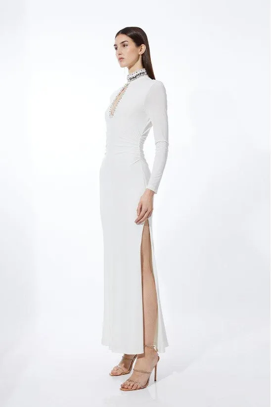 Ivory Petite Embellished Jersey Crepe Maxi Dress