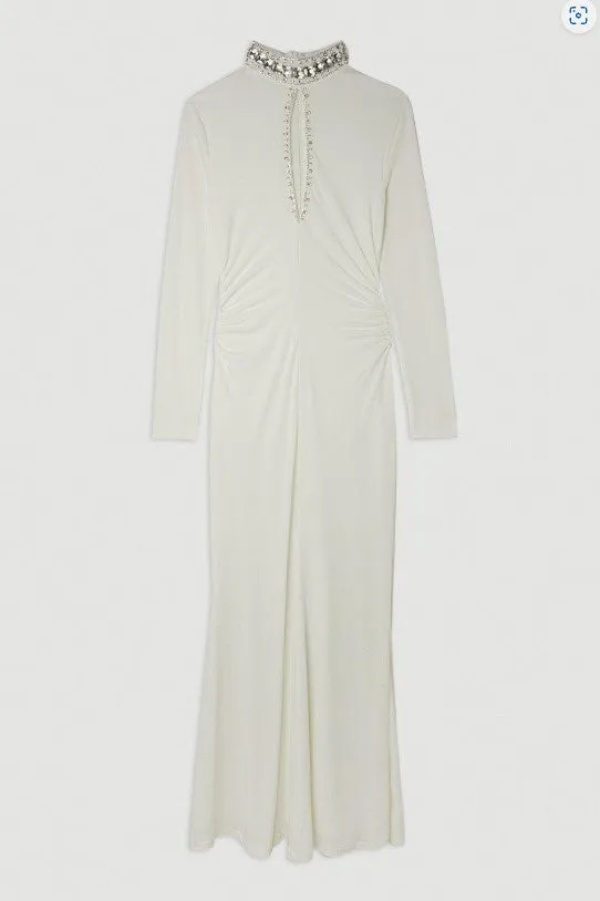 Ivory Petite Embellished Jersey Crepe Maxi Dress