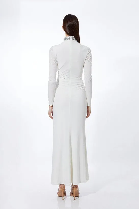 Ivory Petite Embellished Jersey Crepe Maxi Dress