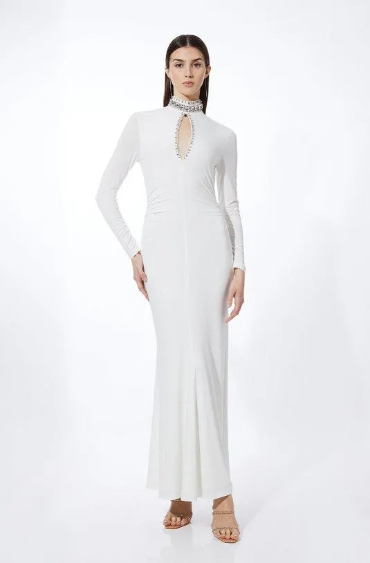 Ivory Petite Embellished Jersey Crepe Maxi Dress