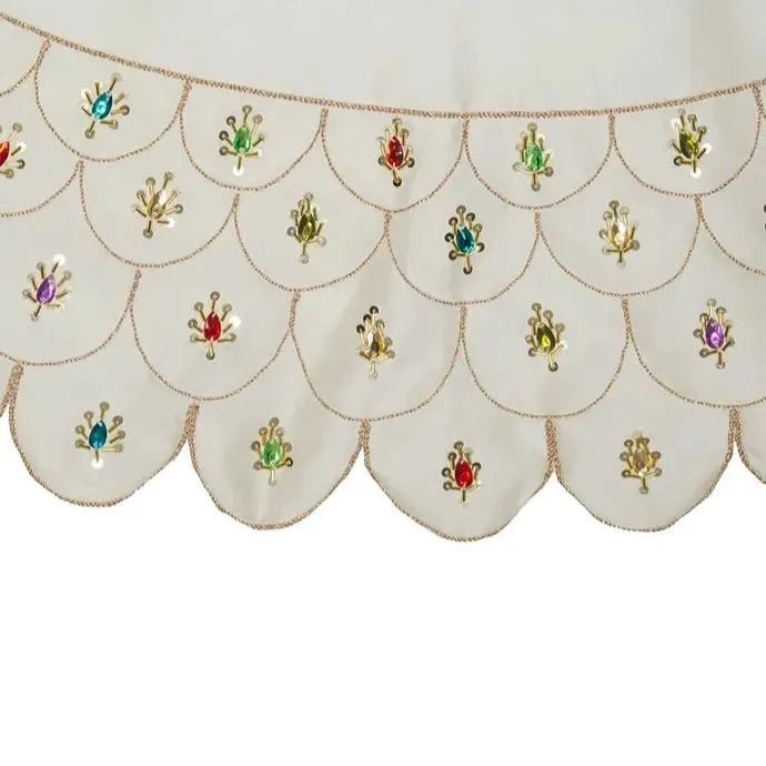 Ivory with Multicolor Jewels Scalloped Beaded Tree Skirt