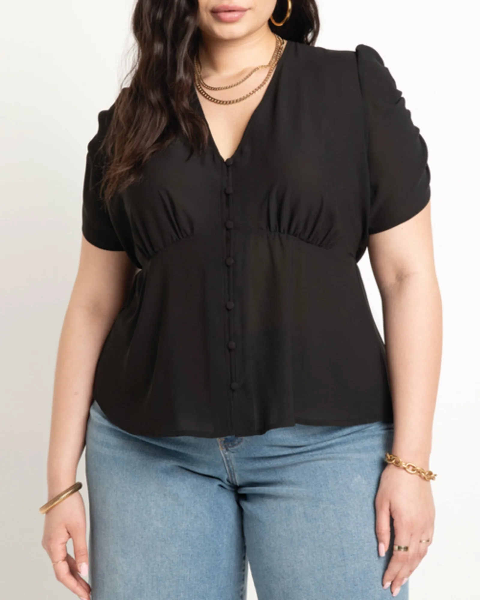 Kendra Shirred Sleeve Blouse | Totally Black