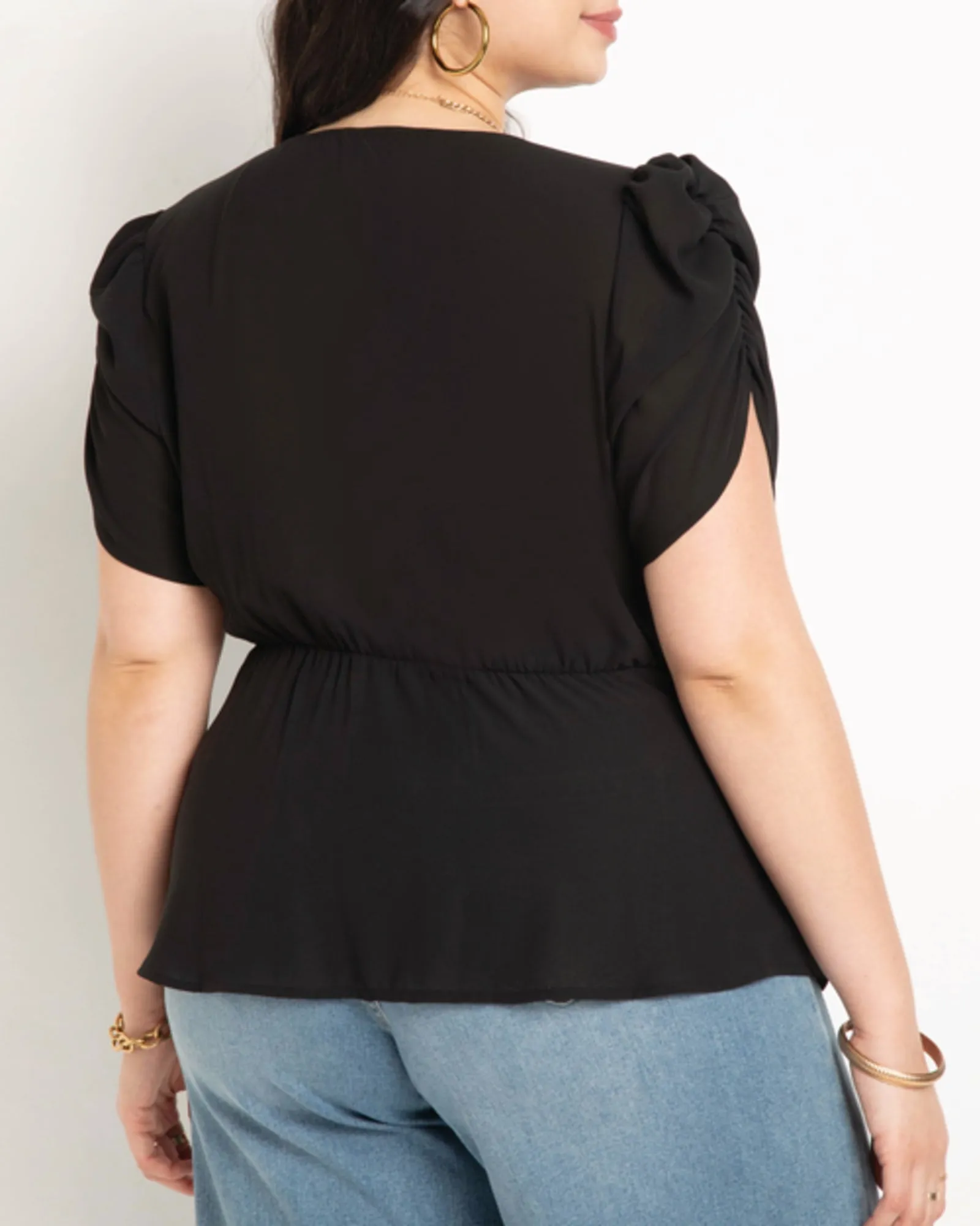 Kendra Shirred Sleeve Blouse | Totally Black