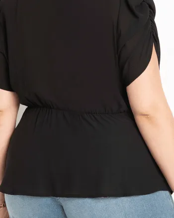 Kendra Shirred Sleeve Blouse | Totally Black