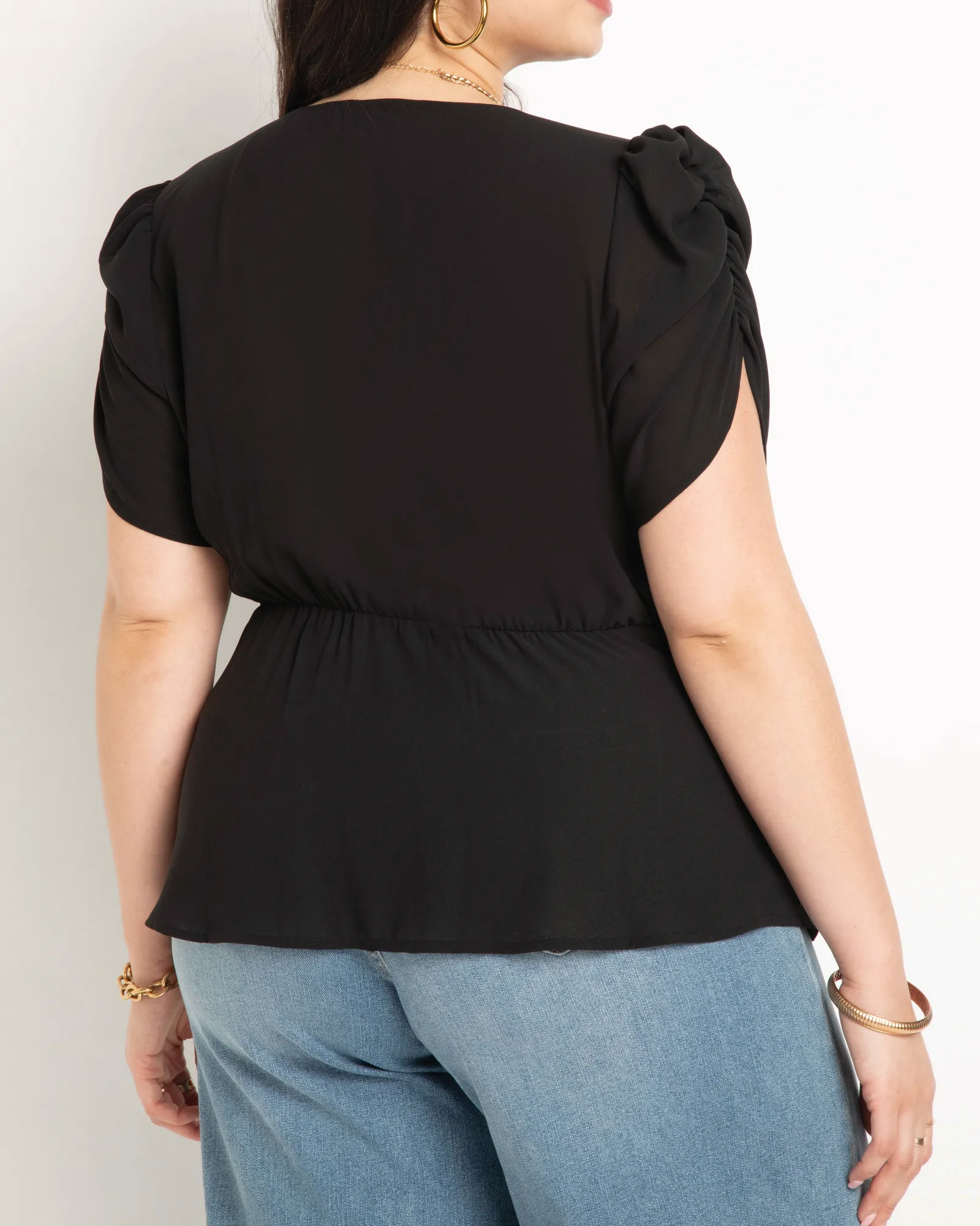 Kendra Shirred Sleeve Blouse | Totally Black