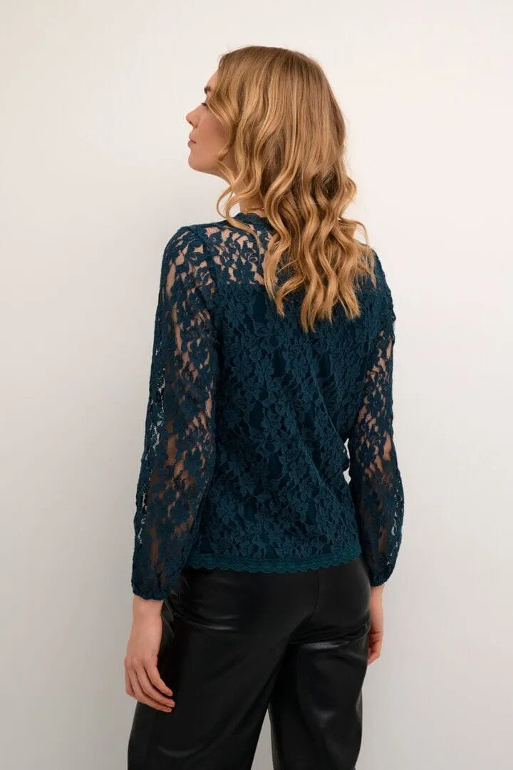 LINED TEAL BLUE LACE TOP