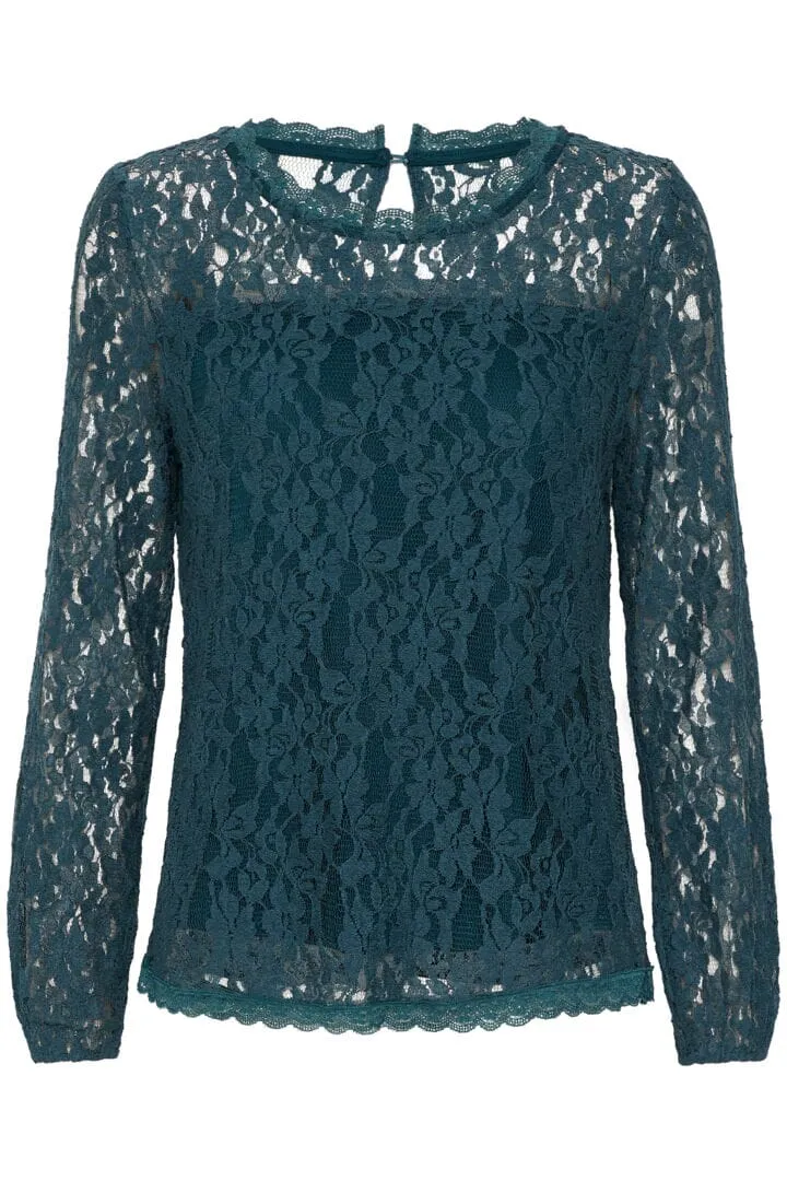 LINED TEAL BLUE LACE TOP