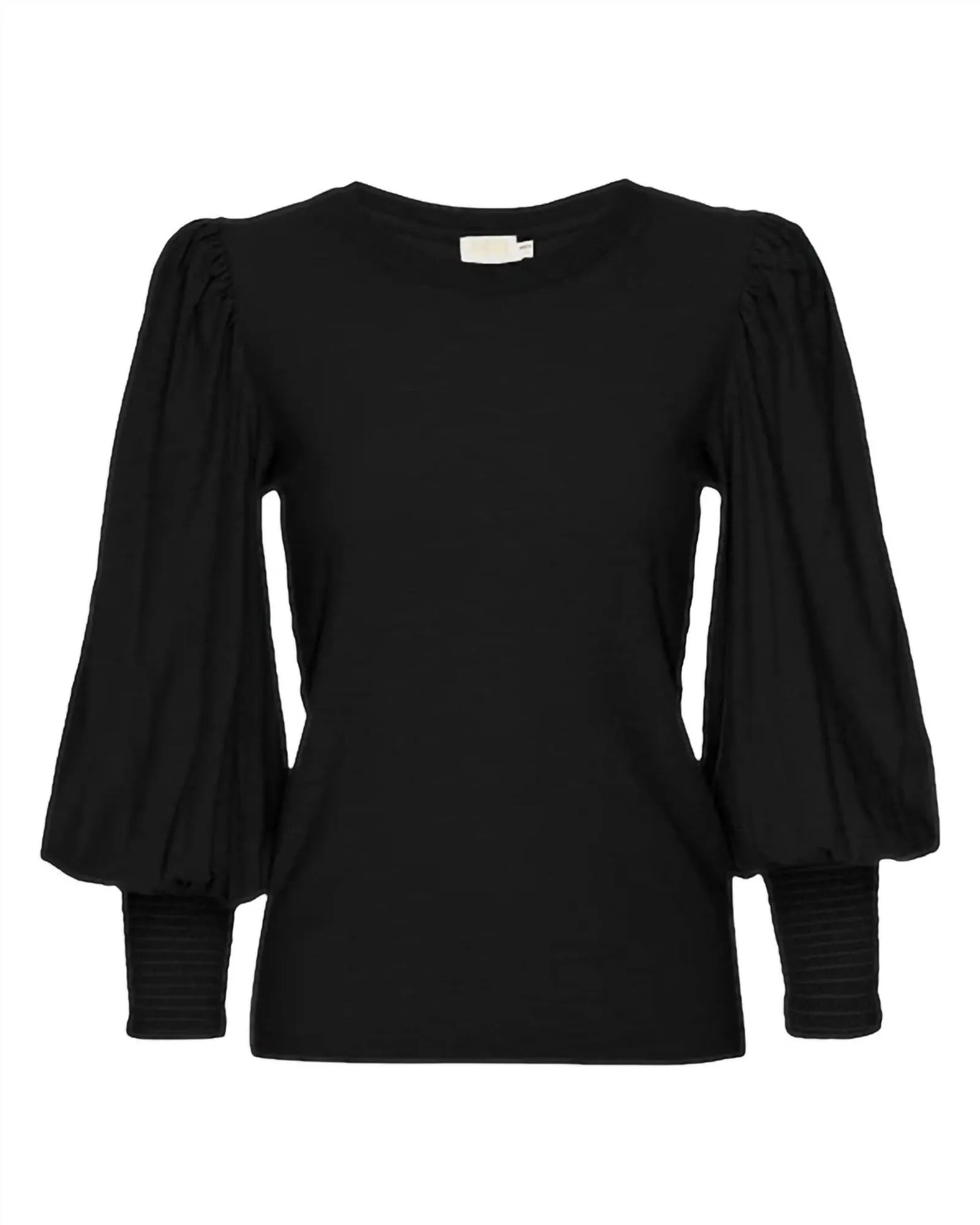 Loren Smocked Peasant Tee in Black | Black