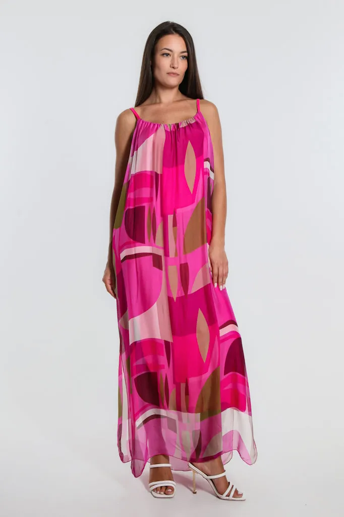 Marla Funky Geo Silk Maxi Dress (DT222F)