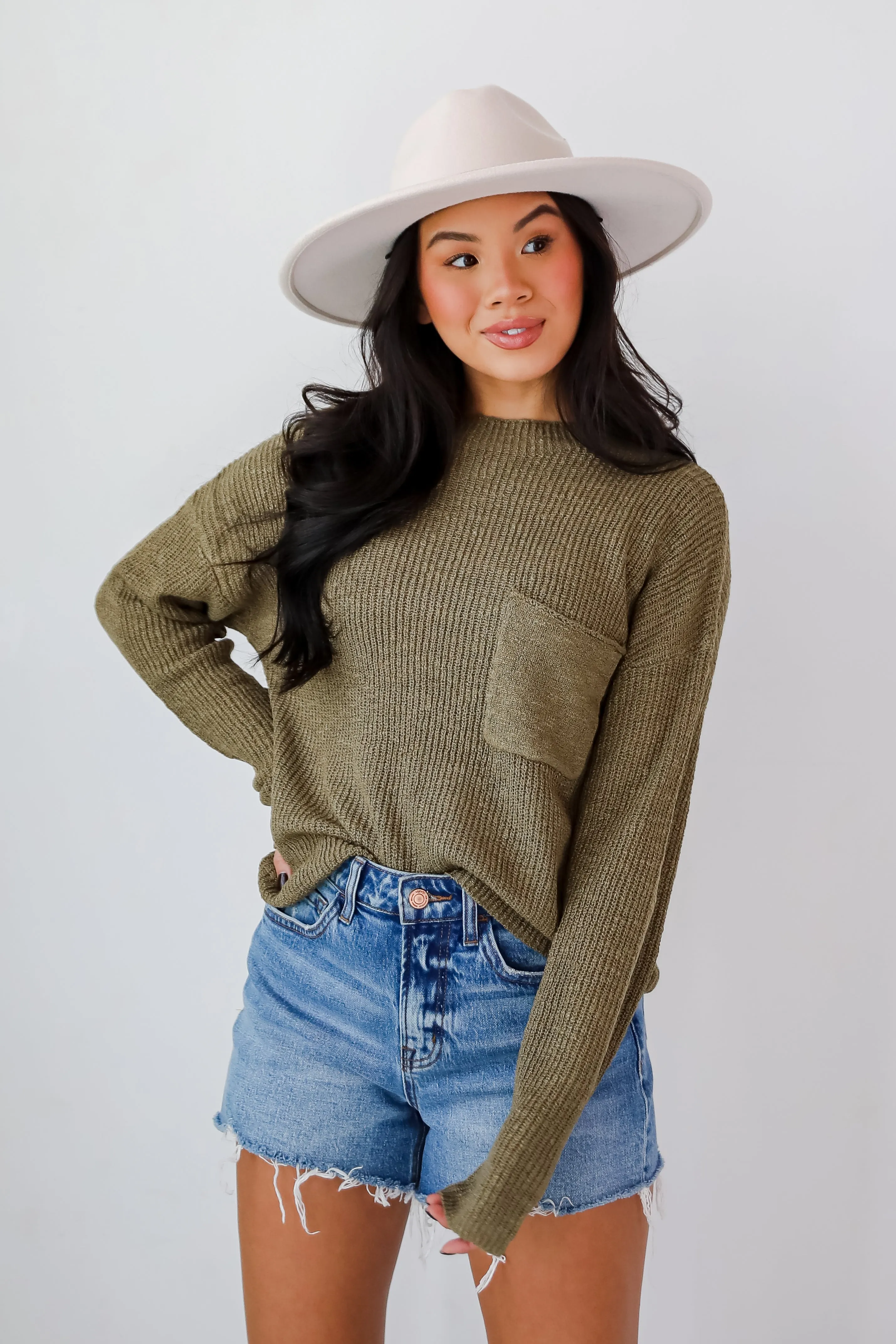 Maximum Cozy Olive Lightweight Knit Sweater