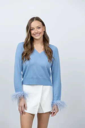 Milly Feather Cuff Sweater in Ice Blue