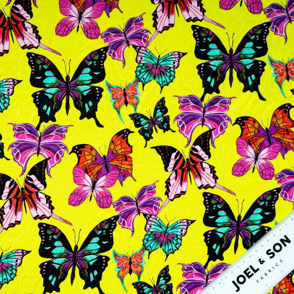 Multi-Coloured Butterfly Printed Yellow Silk Jacquard